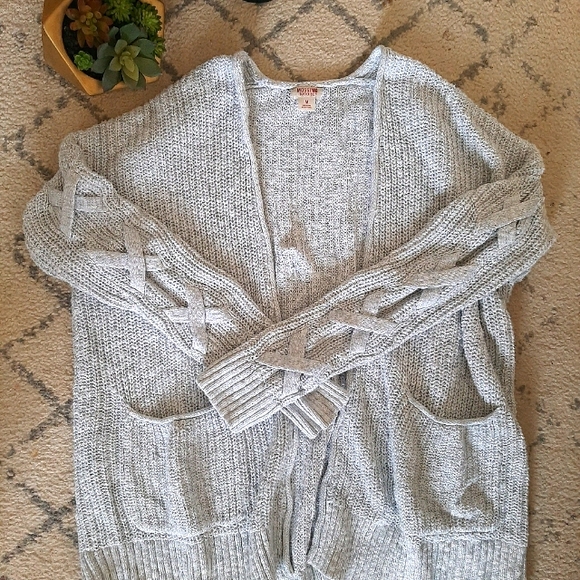 Grey Knit Cross Stitch Detailing Cardigan - Picture 1 of 5